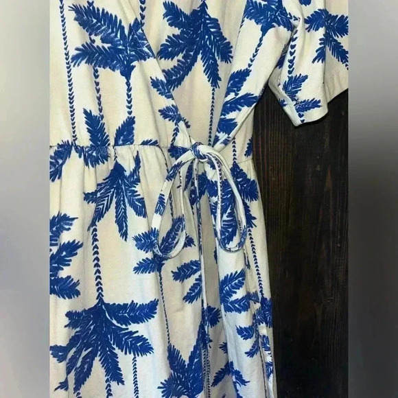 Cotton Jersey Wrap Dress in floral Print Size M, palm, vacation, casual E6 - Picture 5 of 10